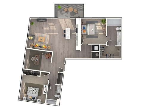 Floor plan for 2 beds, 2 baths, 1409 sqft